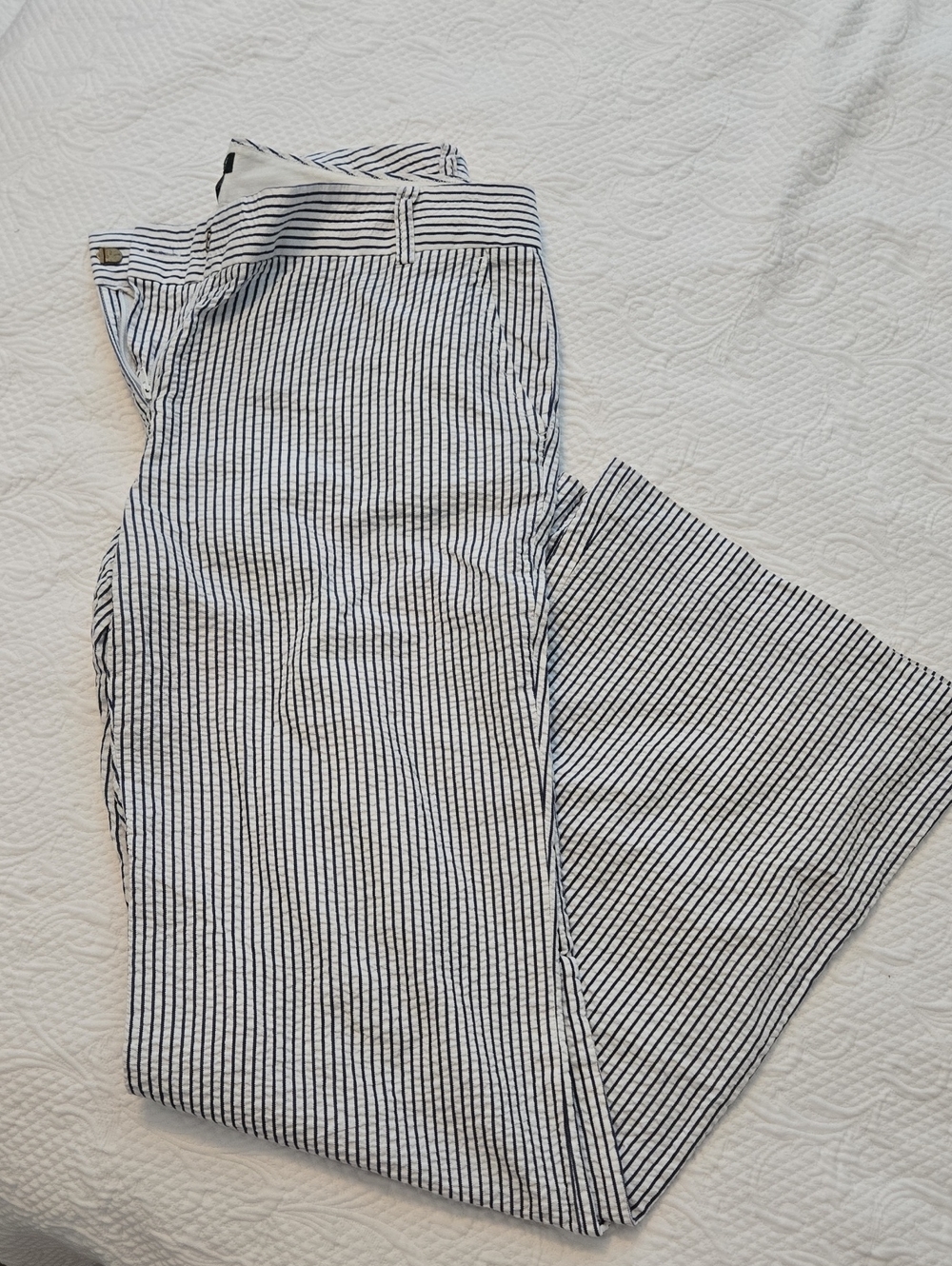 J.Crew White Pants with Navy Pinstripes
